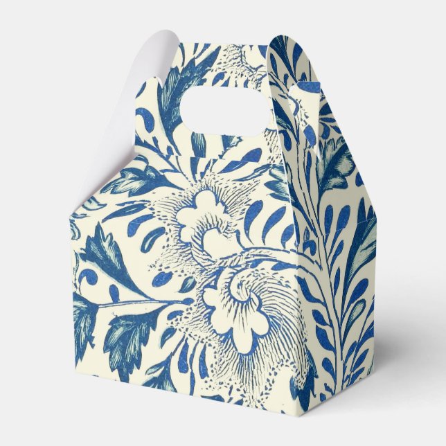 Blue Floral Pattern Antique Asian Design Favor Boxes (Front Side)