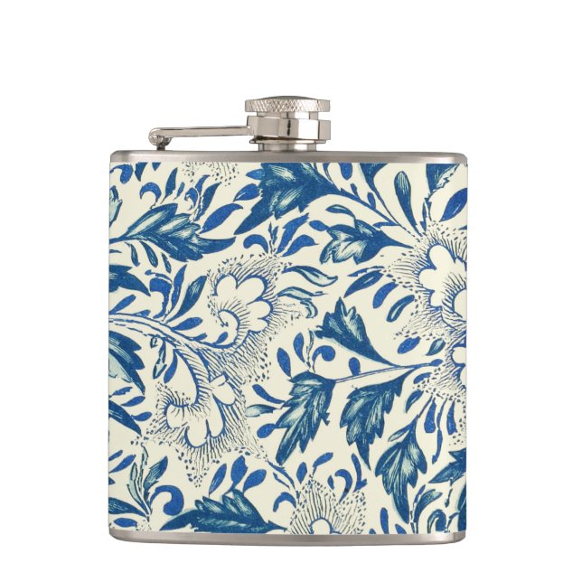 Blue Floral Pattern Antique Asian Design Flask (Front)