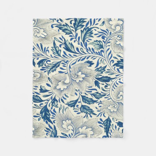 Blue Floral Pattern Antique Asian Design Fleece Blanket