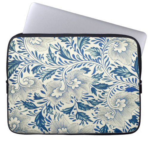 Blue Floral Pattern Antique Asian Design Laptop Sleeve