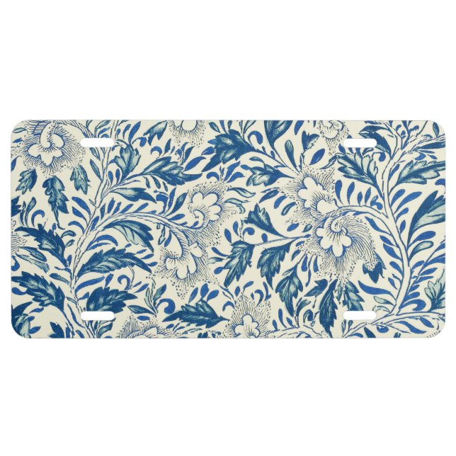 Blue Floral Pattern Antique Asian Design License Plate (Front)