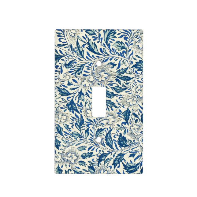 Blue Floral Pattern Antique Asian Design Light Switch Cover (Front)