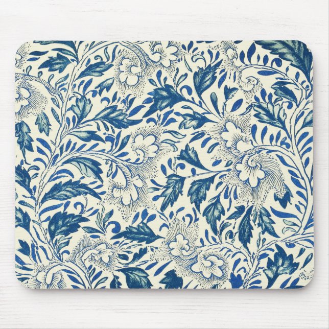 Blue Floral Pattern Antique Asian Design Mouse Pad (Front)