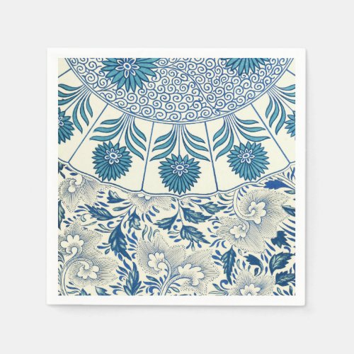 Blue Floral Pattern Antique Asian Design Paper Napkins