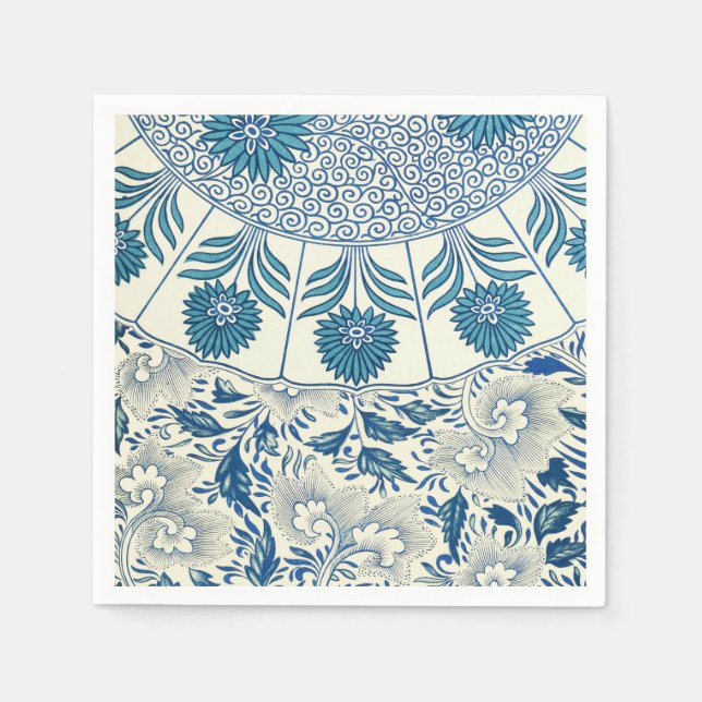 Blue Floral Pattern Antique Asian Design Paper Napkins (Front)