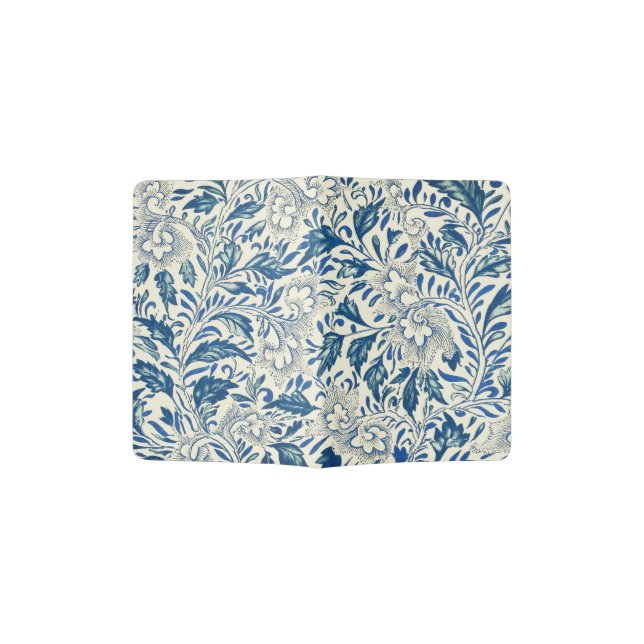 Blue Floral Pattern Antique Asian Design Passport Holder (Opened)