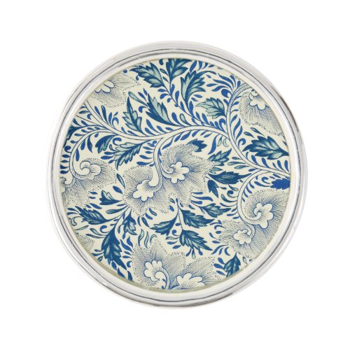 Blue Floral Pattern Antique Asian Design Pin