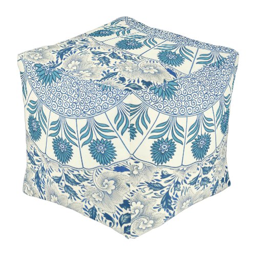 Blue Floral Pattern Antique Asian Design Pouf