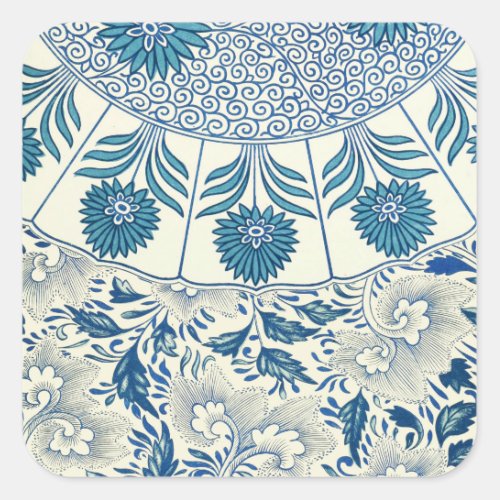 Blue Floral Pattern Antique Asian Design Square Sticker