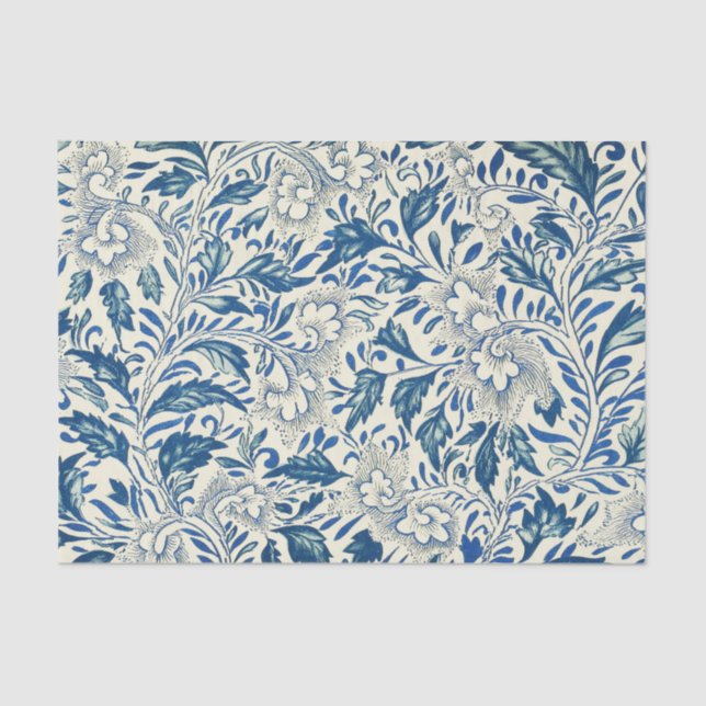 Blue Floral Pattern Antique Asian Design Tissue Paper (Front)