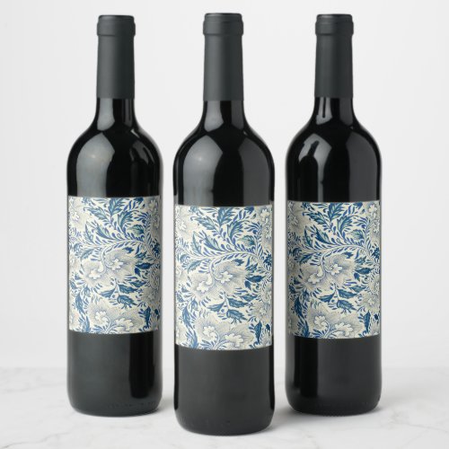 Blue Floral Pattern Antique Asian Design Wine Label