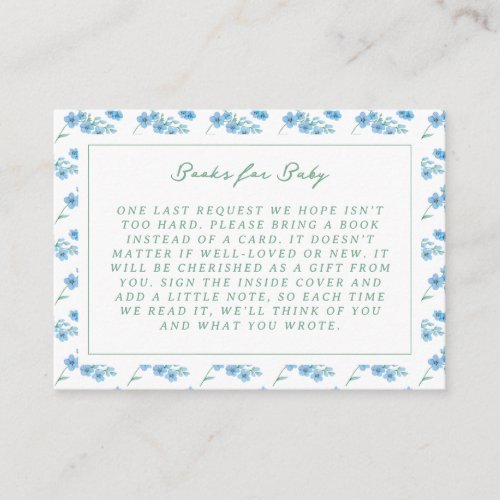 Blue Floral Pattern Baby Shower Books for Baby Enclosure Card