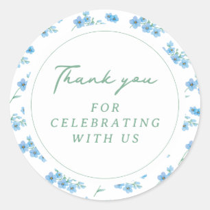 Blue Floral Pattern Baby Shower Classic Round Sticker
