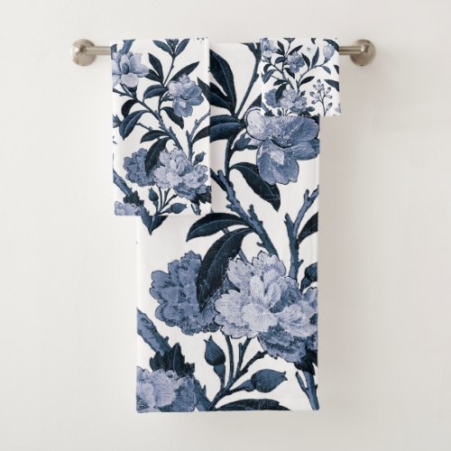 Blue floral pattern bath towel set