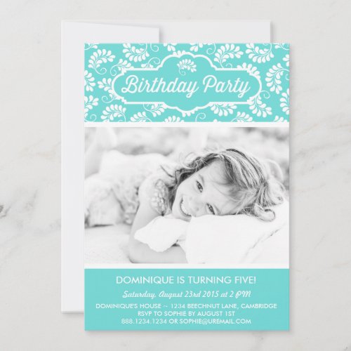 TIFFANY BLUE FLORAL PATTERN BIRTHDAY INVITATION