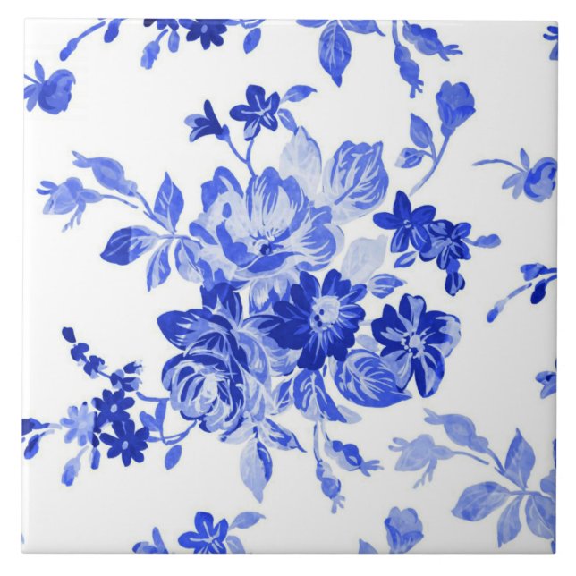 Blue Floral Pattern Ceramic Tile (Front)