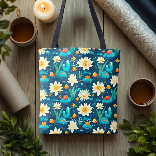 Blue Floral Pattern – Cheerful Botanical Daisy Tote Bag (Creator Uploaded)