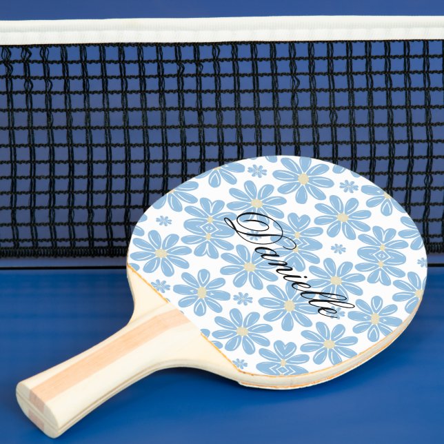 Blue Floral Pattern - Custom Ping Pong Paddle (Insitu)