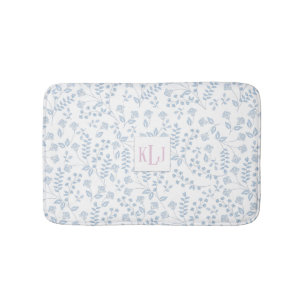 Blue Floral Pattern Custom Small Bath Mat