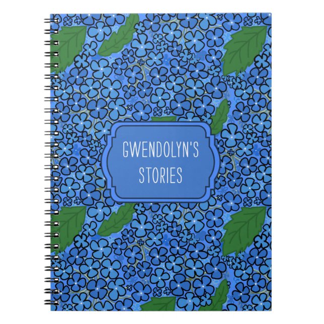Blue Floral Pattern Custom Student Notebook (Front)