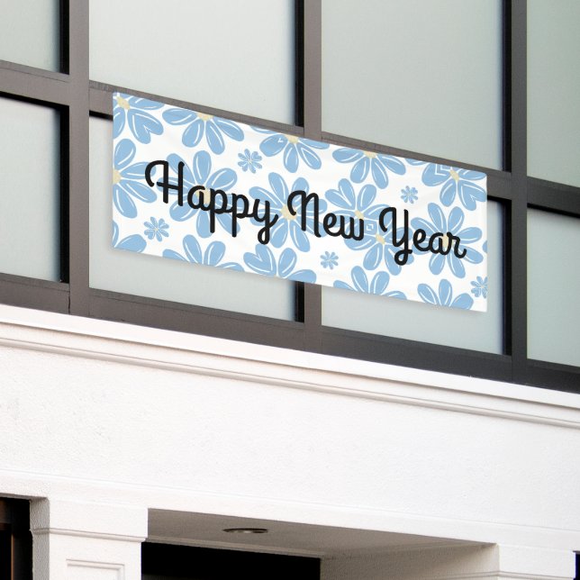Blue Floral Pattern - Customizable Banner (Outside Building)