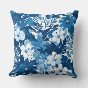 Blue Floral Pattern Decorative Throw Pillow