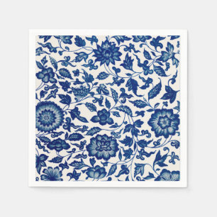 Blue Floral Pattern – Elegant Cocktail Party Paper Napkins