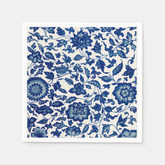 Blue Floral Pattern – Elegant Cocktail Party Paper Napkins