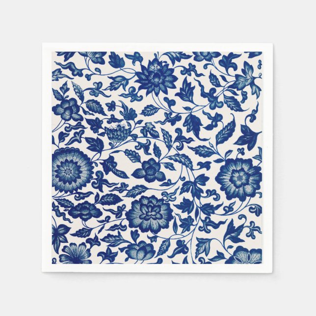 Blue Floral Pattern – Elegant Cocktail Party Paper Napkins (Front)