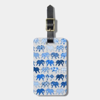 Blue Floral Pattern Elephants Luggage Tag by ChicPink at Zazzle