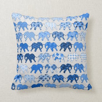 Blue Floral Pattern Elephants Throw Pillow by ChicPink at Zazzle