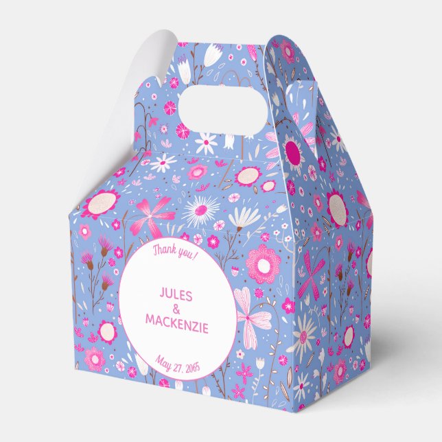 Blue Floral Pattern Favor Boxes (Front Side)
