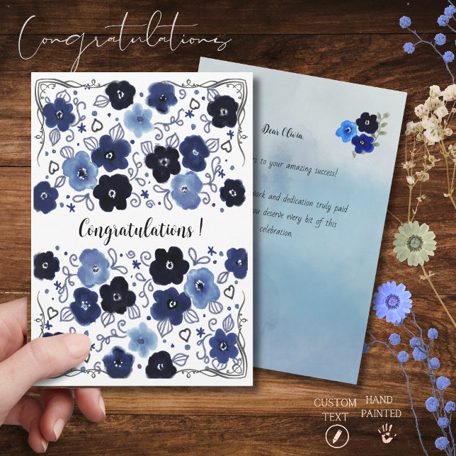 Blue Floral Pattern Happy Congratulations Card (Blue Floral Pattern Happy Congratulations Card)