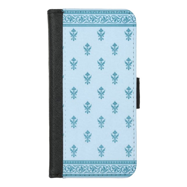 Blue Floral Pattern iPhone Wallet Case (Front)