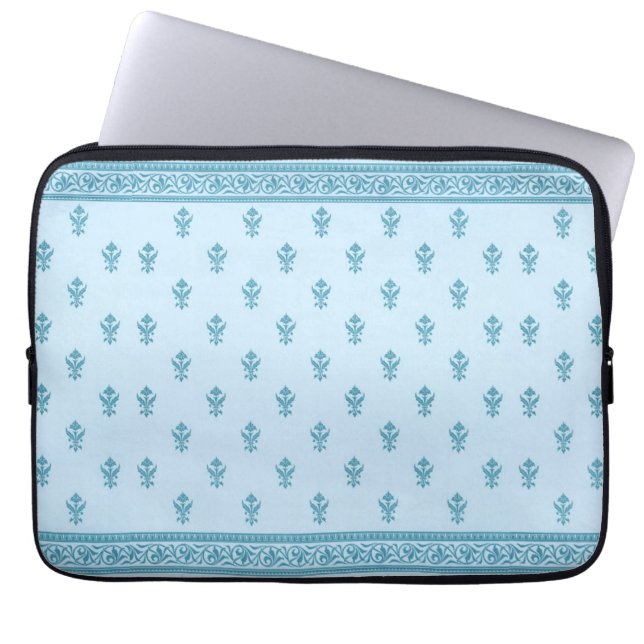 Blue Floral Pattern Laptop Sleeve (Front)