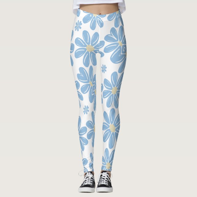 Blue Floral Pattern - Leggings (Front)