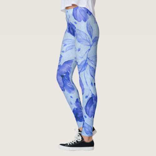 Blue Floral Pattern Leggings