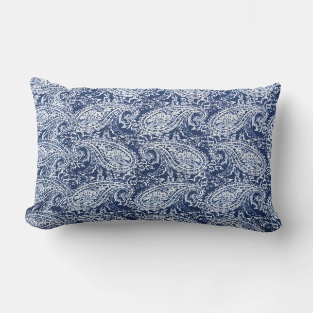Blue floral pattern lumbar pillow (Front)