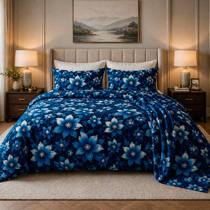 🌿 Blue Floral Pattern Modern Botanical Bedroom Duvet Cover