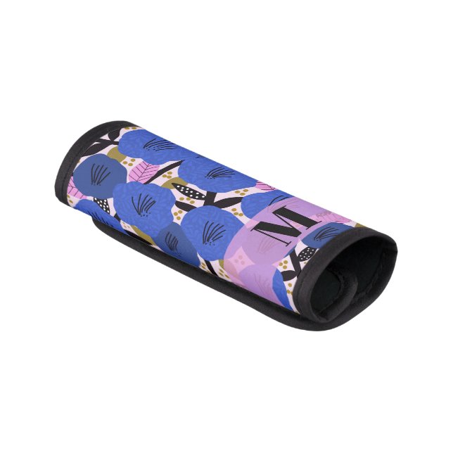 Blue Floral Pattern Monogram Luggage Handle Wrap (Angled)