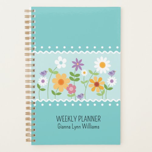 Blue Floral Pattern Monthly Weekly Planner