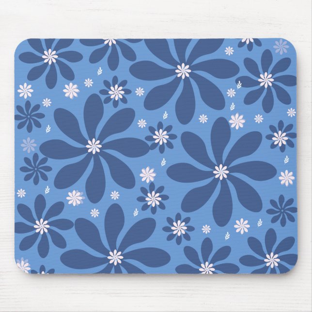 Blue Floral Pattern Mouse Pad – Stylish Desk Acces (Front)