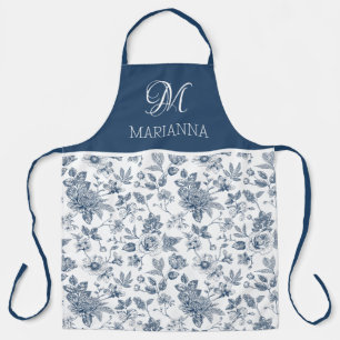 Blue Floral Pattern & Name Personalized  Apron