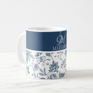 Blue Floral Pattern & Name Personalized  Coffee Mug