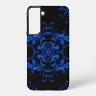 Blue Floral Pattern on Black Background Samsung Galaxy S22+ Case