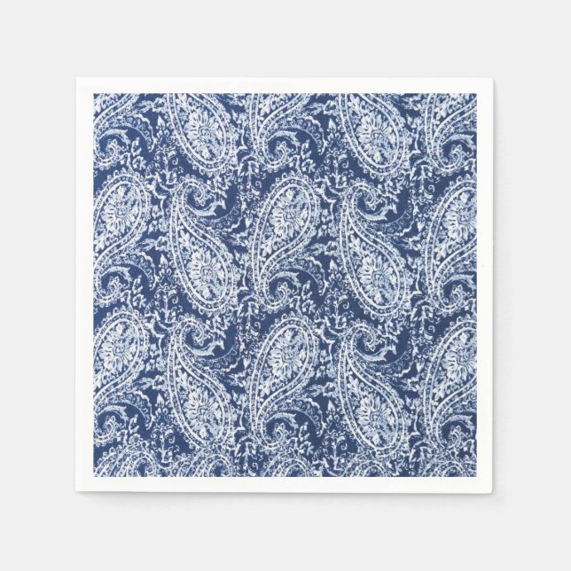 Blue floral pattern paper napkins (Front)