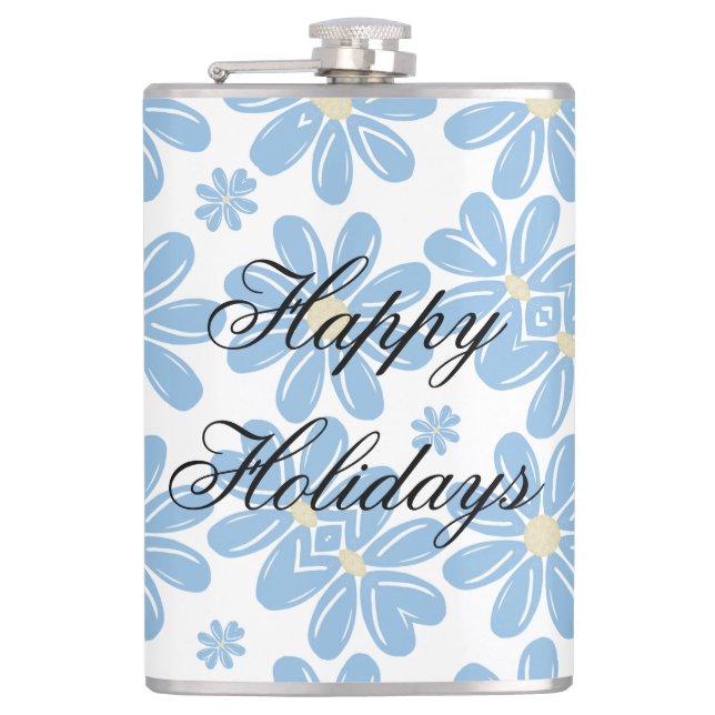 Blue Floral Pattern - Personalized Flask (Front)