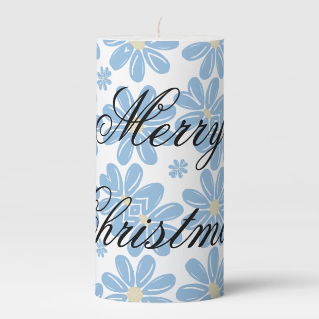 Blue Floral Pattern - Personalized Pillar Candle (Front)