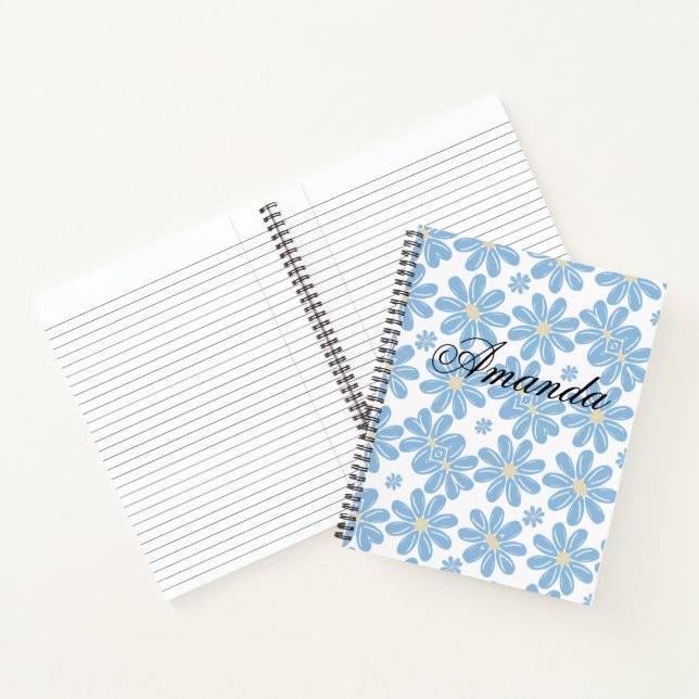 Blue Floral Pattern - Personalized Spiral Notebook (Inside)
