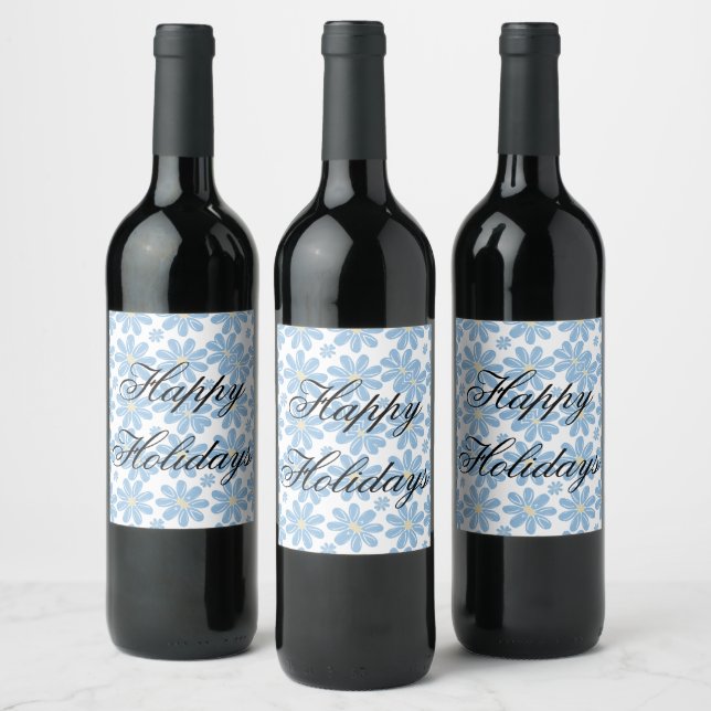 Blue Floral Pattern - Personalized Wine Labels (Bottles)